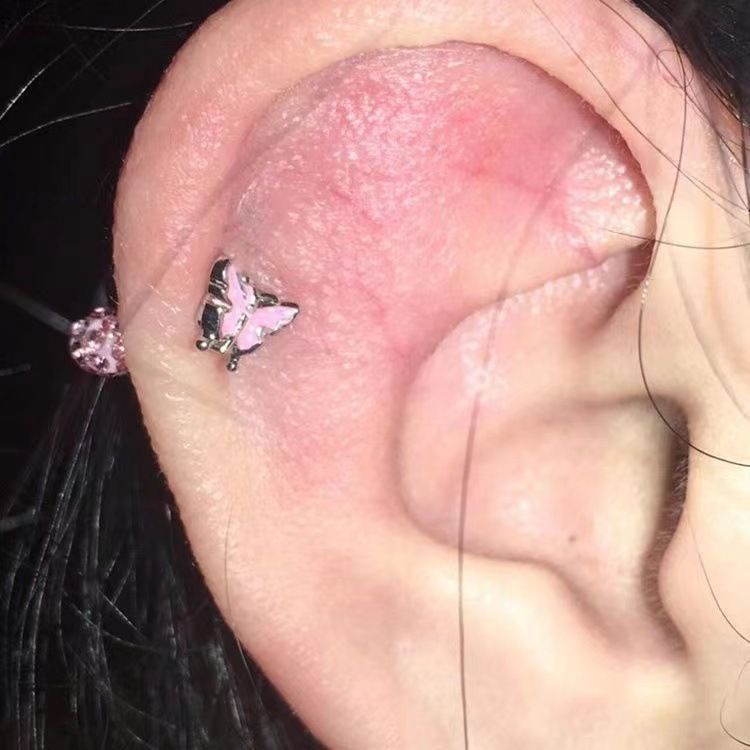 Orecchini a bottone in osso a farfalla rosa, dolci, freschi, squisiti, di nicchia, leggeri, di lusso, di alto valore, nuovi modelli_voghion.com