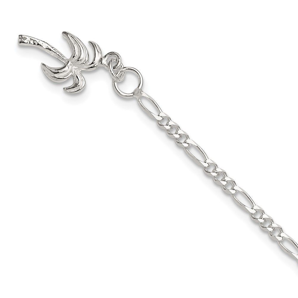 Sterling Silver 10inch Solid Polished Palm Tree Anklet_voghion.com