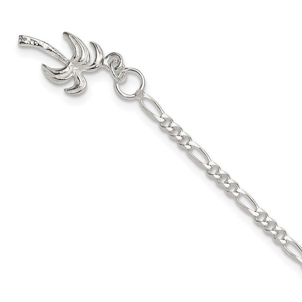 Sterling Silver 10inch Solid Polished Palm Tree Anklet_voghion.com