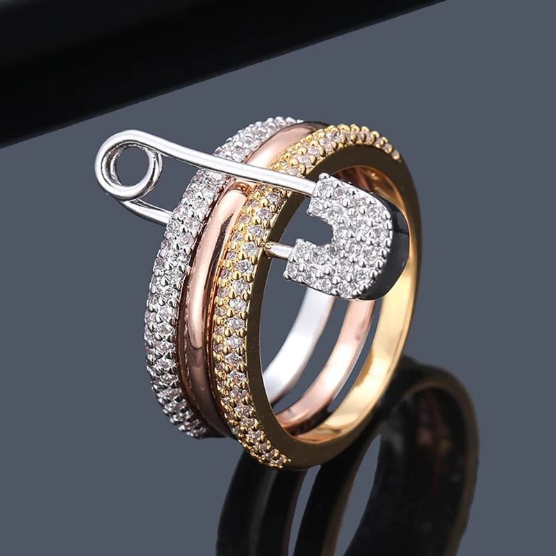 Women's Jewelry Stackable Geometric Rings Set With Micro-Pavé Zirconia, Pin Design Adjustable Rings Personality Micro Inlaid Zircon Pin Ring_voghion.com