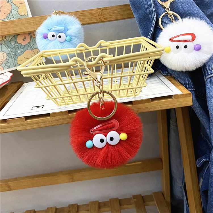 Taschenanhänger, hässlicher, süßer kleiner Kohleball, Schlüsselanhänger, niedliche Cartoon-Plüschpuppe, Studententasche, Anhänger, Autoschlüsselanhänger, Zubehör, Geschenk_voghion.com