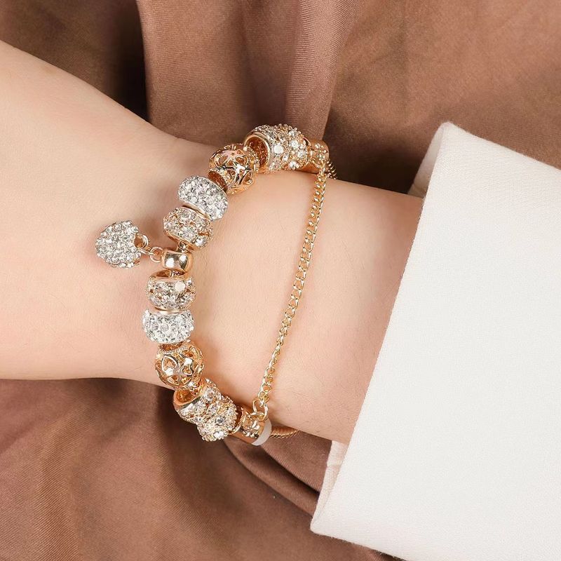 Braccialetto fai da te con cuore tempestato di diamanti, semplice gioiello alla moda_voghion.com