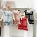 New Girls Knitted Sweater Three Piece Set Round Neck Bowknot Vertical Striped Vest + Fishtail Skirt + Bottoming Shirt_voghion.com