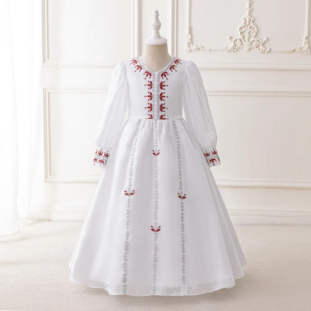 Mother & Kids New children's dress long sleeves floor length dress forged cloth embroidery girls dress fashion evening dress_voghion.com