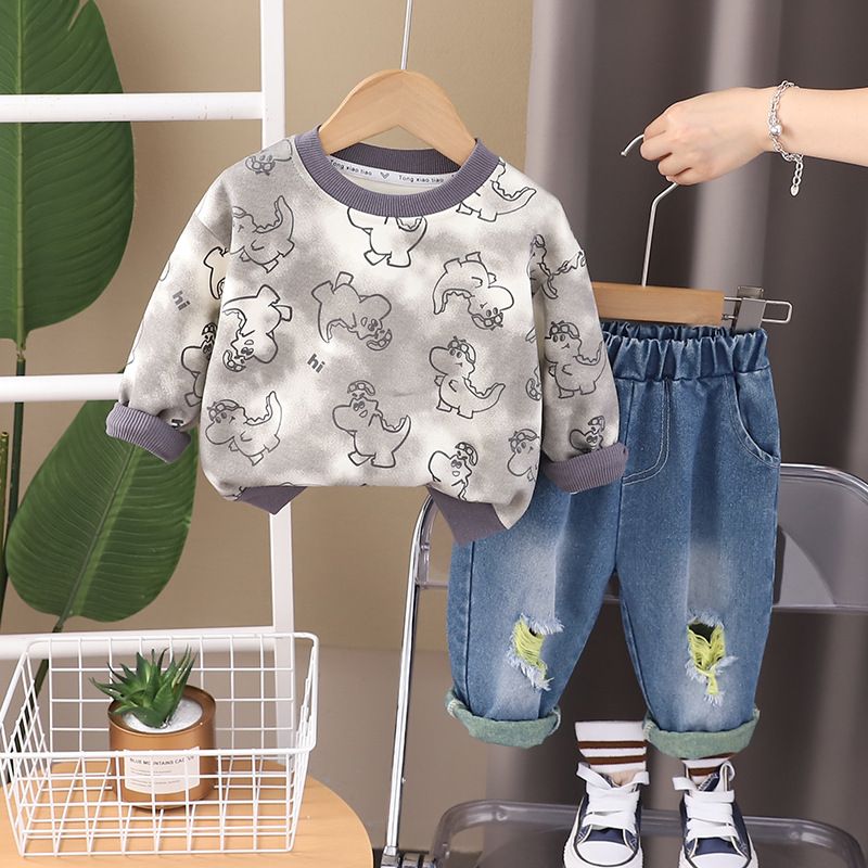 Set Dinosaur Hoodie Stylish 4 Spring and Autumn Children's Clothing Baby 2024 New Style 1-Year Old Boy_voghion.com