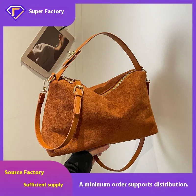 Matte handbag, niche underarm women's winter new single shoulder tote bag, versatile suede crossbody bag_voghion.com