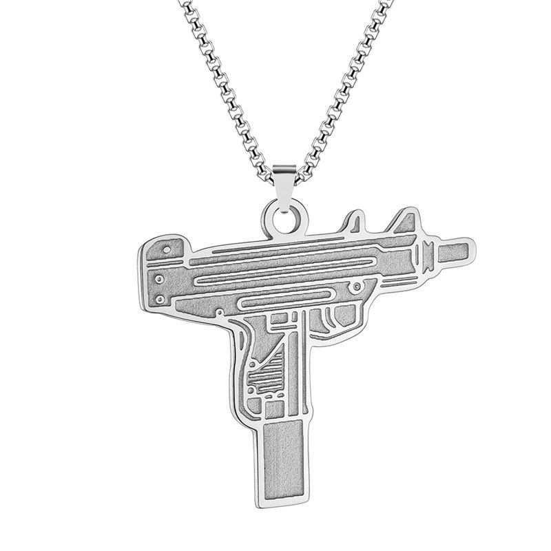 Stainless Steel Street Gun Necklace, Men's Jewelry, Punk, Hip-hop, Rapper Pendant Accessory_voghion.com