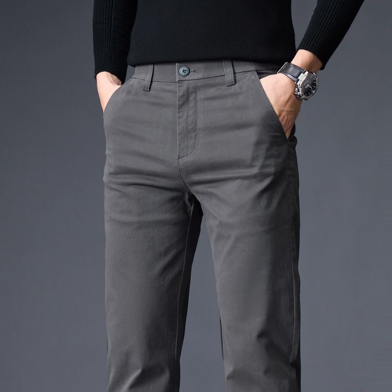Nuovi pantaloni casual da uomo in puro cotone, dritti, larghi, elastici, salopette da lavoro, pantaloni da uomo spessi e accatastati_voghion.com