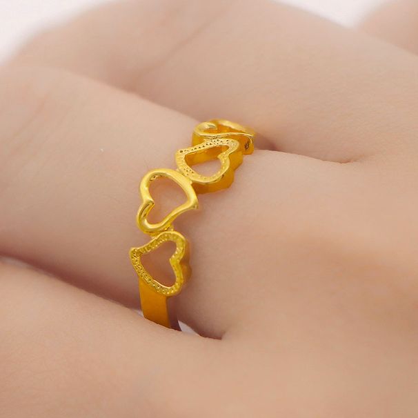 Anello da donna in oro sabbia vietnamita, placcato in un colore monotono, con bocca aperta che mantiene il colore a lungo._voghion.com