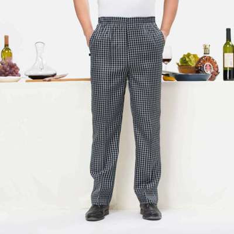 Men's Clothing oil proof chef pants black and white plaid pants kitchen men's chef uniform version work pants_voghion.com
