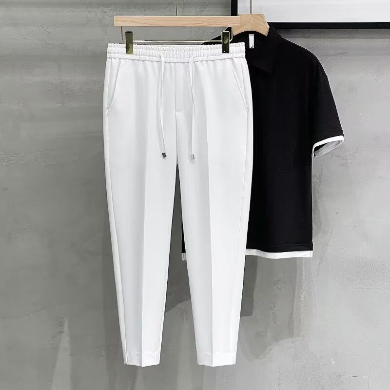 Pantaloni lunghi affusolati da uomo, versione coreana, casual, leggeri e maturi, con drappeggio, antirughe, per la primavera e l'estate_voghion.com