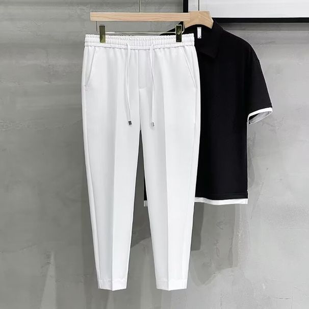 Pantaloni lunghi affusolati da uomo, versione coreana, casual, leggeri e maturi, con drappeggio, antirughe, per la primavera e l'estate_voghion.com