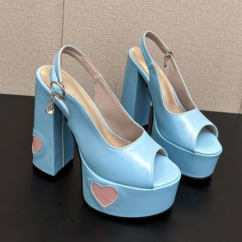 Patent leather love round head fish mouth open toe waterproof platform thick heels high sandals woman_voghion.com