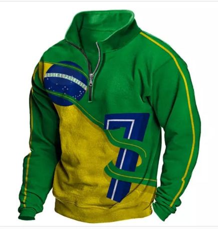 Νέο ανδρικό πουλόβερ με μπαλάκι με φερμουάρ σε όρθιο λαιμό με τρισδιάστατο τύπωμα_voghion.com