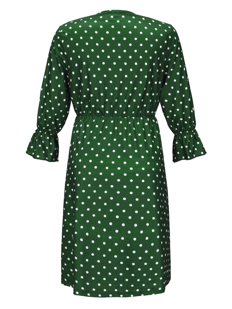 Hot style polka prikker mellemærmede gravid kvinde V-hals kjole ny model_voghion.com