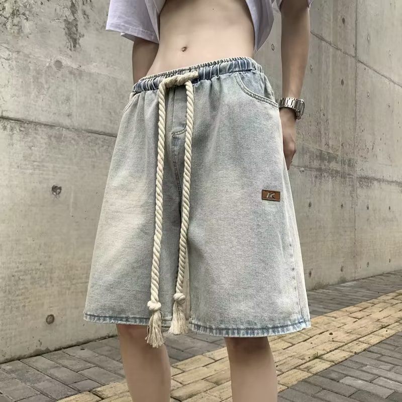 Jeans pop giovanili lavati pantaloni casual da uomo corti tendenza nuova tendenza lazy tether larghi dritti estate marea_voghion.com