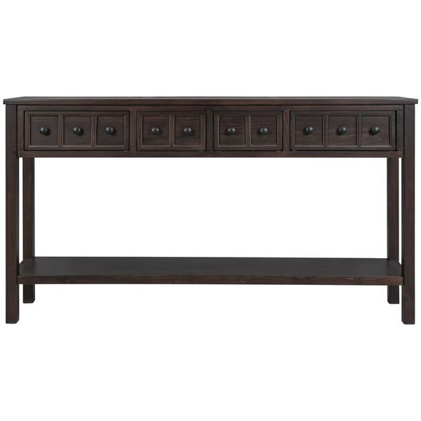 TREXM Rustic Entryway Console Table, 60' Long Sofa Table With Two Different Size Drawers And Bottom Shelf For Storage (Espresso)_voghion.com