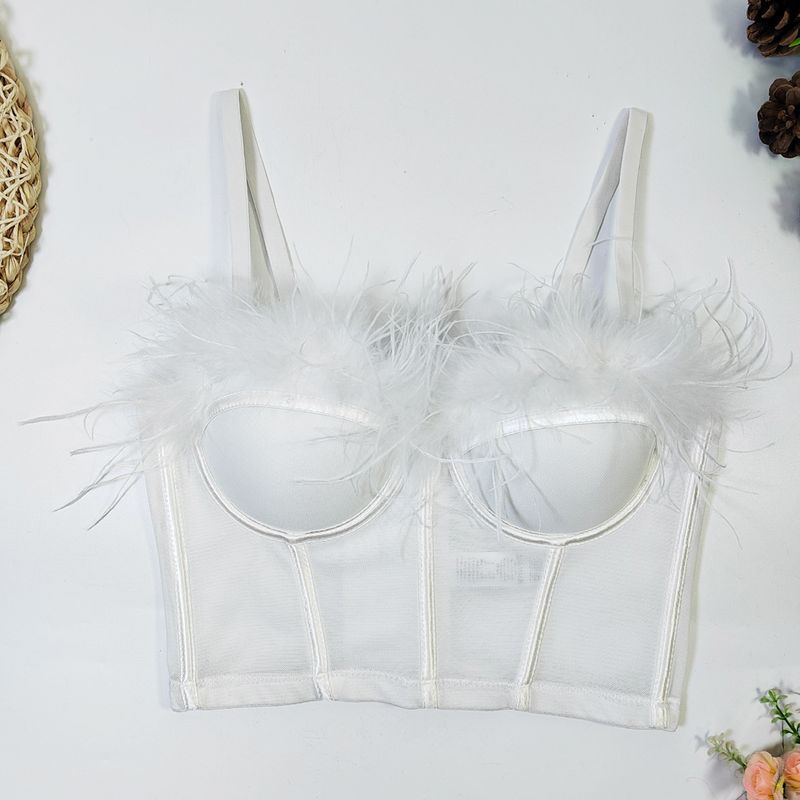 American fishbone camisole undershirt women with bra pads one-piece smocked outside Spice Girls tops short Sweet and Spicy feather corset_voghion.com