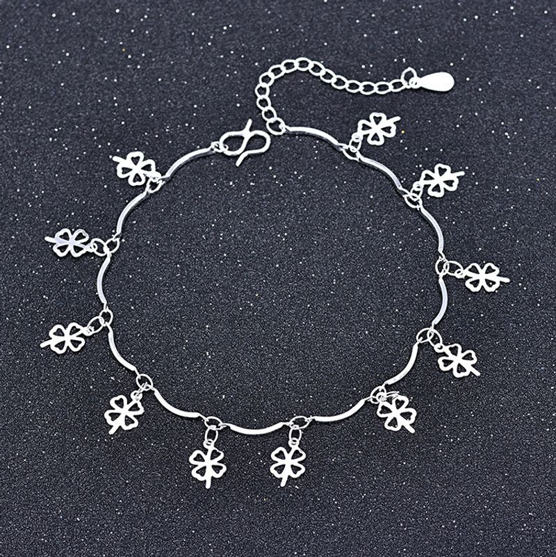 Braccialetto Qiaolanxuan semplice da donna con quadrifoglio, gioielli in argento alla moda_voghion.com