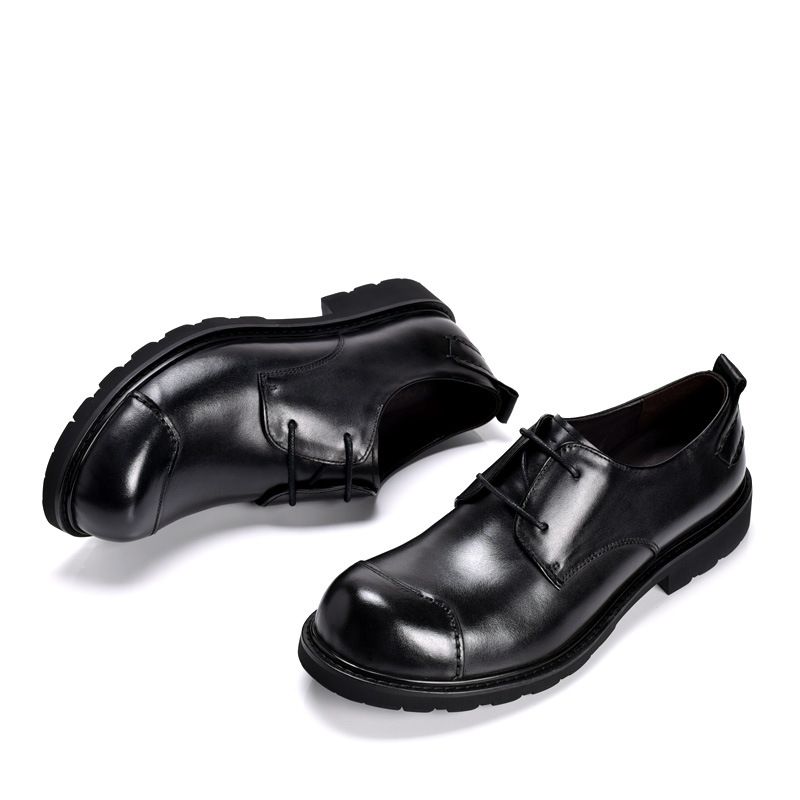 Big Genuine Leather Lace Up Formal Business Casual Men's Large-sized Round Toe Wedding Shoes, Handmade Shoes_voghion.com