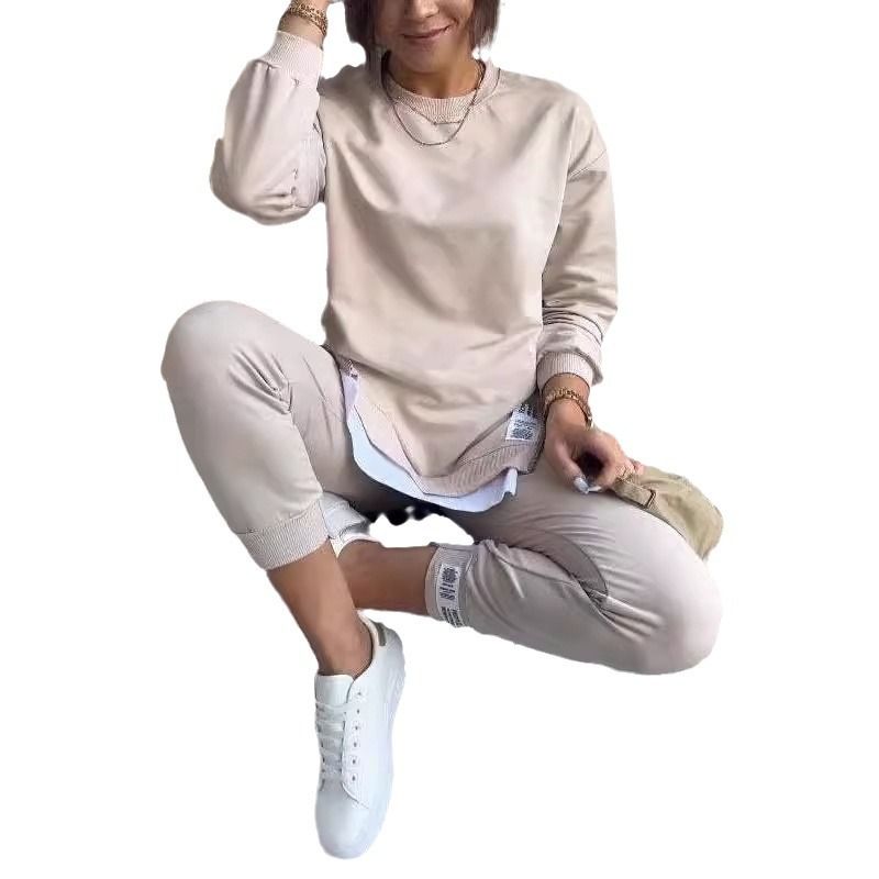 Dameskleding Nieuwe Stijl_Herfst Splicing Tweedelige Sweatshirt en Joggingbroek Set_voghion.com