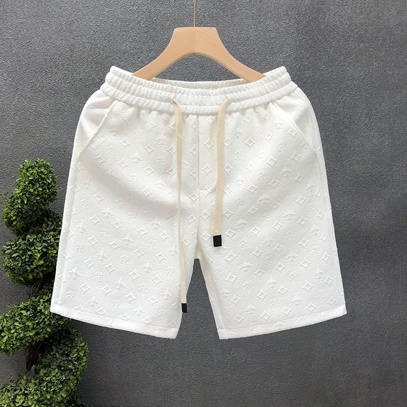 Lichte luxe stijl witte jacquard shorts voor de zomer modemerk split 2023 nieuwe heren half gesneden broek_voghion.com