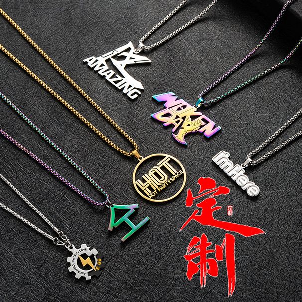 Collier en acier titane avec pendentif nom et lettre, chaîne de clavicule, barre de personnalisation, fabrication de bijoux hip-hop_voghion.com