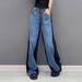 Damenbekleidung Temperament Denim Kontrastfarben Nähte Hohe Taille Weite Beinjeans Herbst Neuer Stil Modische Schlanke All-Match-Freizeithose_voghion.com