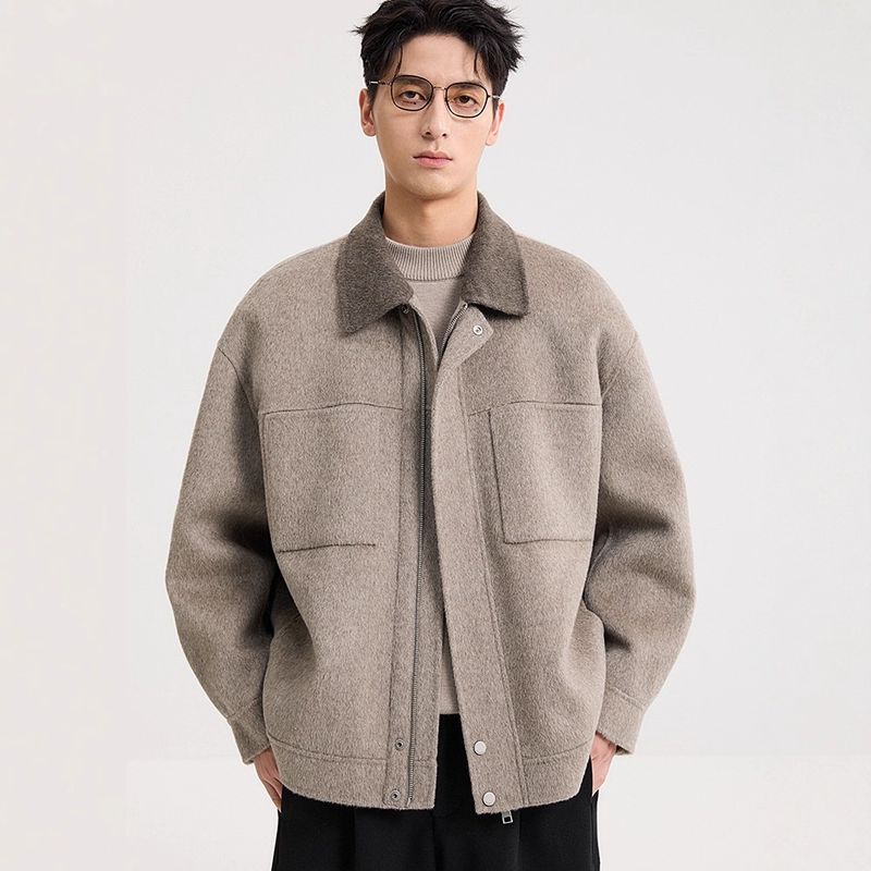Personality 100% Sheep Wool High-End Feel Reversible Jacket For Men 2025 Autumn New Casual Versatile Woolen Coat_voghion.com