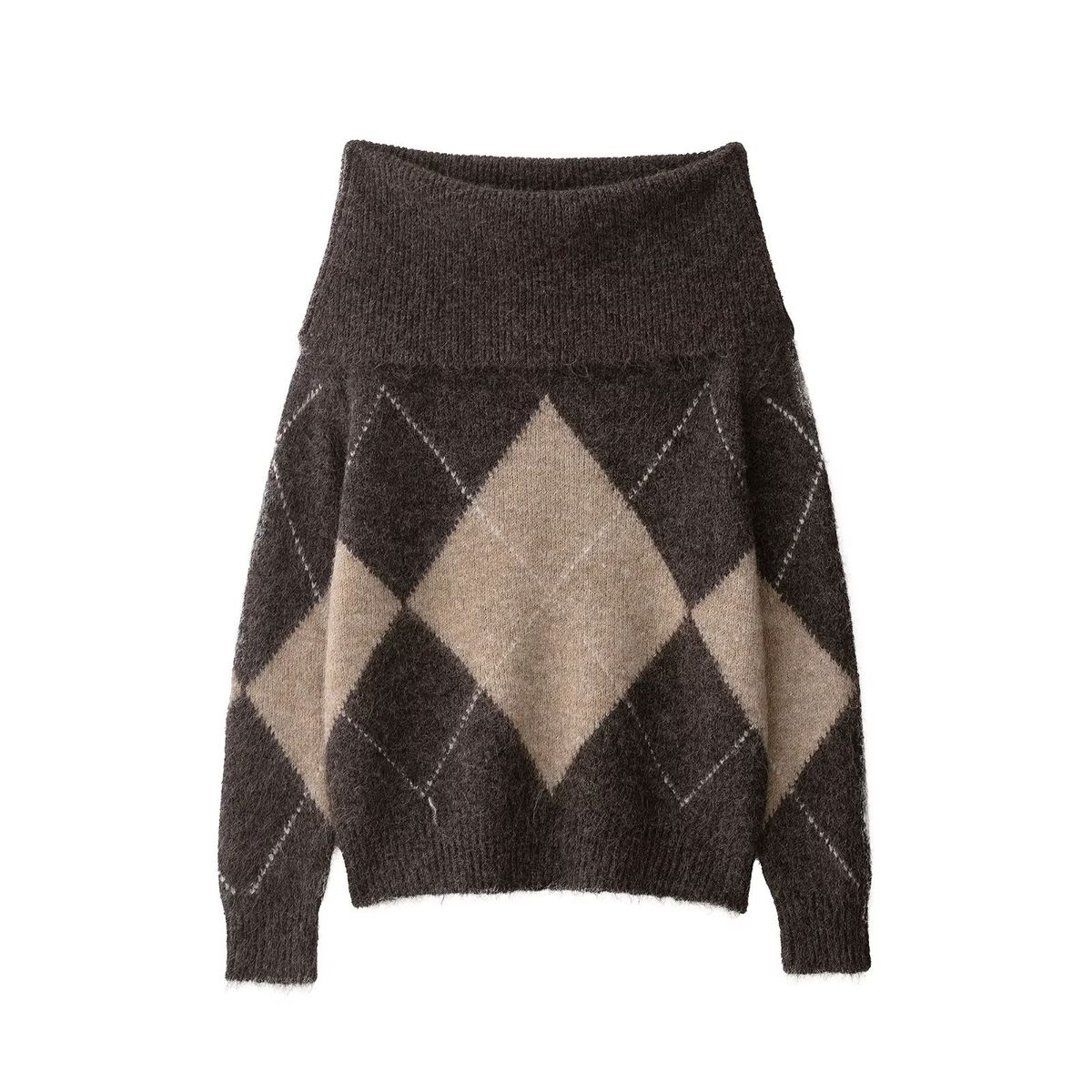 Off-Shoulder Diamond Knit Sweater – Trendiger One-Shoulder-Pullover für Damen (Wie abgebildet, S/M/L)_voghion.com