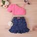 Moeder & Kinderen Kinderkleding Meisjes Effen Kleur Vest Mouwloos Top Denim Open Zak Geplooide Rok Pak Riem_voghion.com