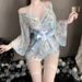 Ladies' Sexy Lingerie Sexy Kimono Bathrobe Uniform Seductive Print Japanese Bow Hollowed Out Non Removable Uniform Set_voghion.com