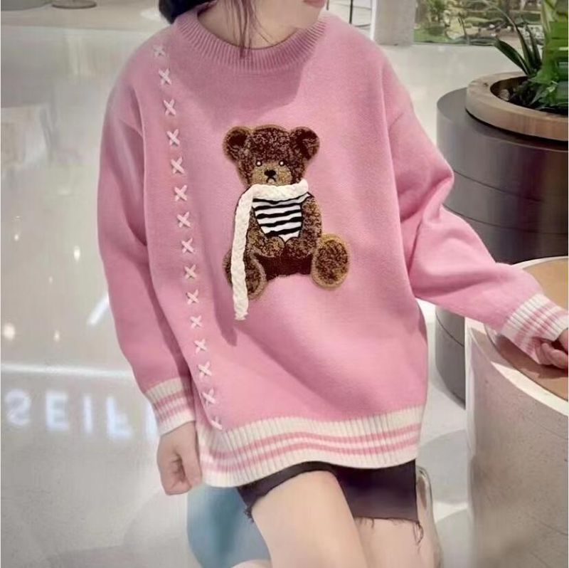 Women's Clothing drawstring bear cute pullover sweater loose lazy style fashion knitted sweater _voghion.com