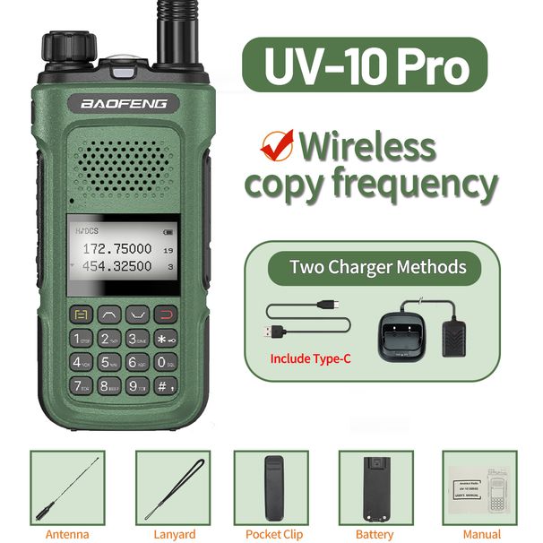 Baofeng UV-10R Pro Walkie Talkie Type-C Charger Wireless Copy Frequency VHF UHF Handheld Two Way Radio 999CH For Travel_voghion.com