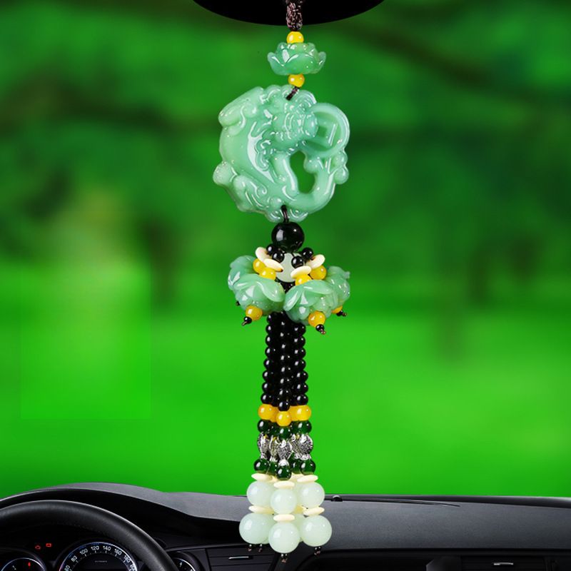Nuovo ciondolo verde giada decorazione auto auto loto, entrata e uscita sicure, ciondolo Pixiu_voghion.com