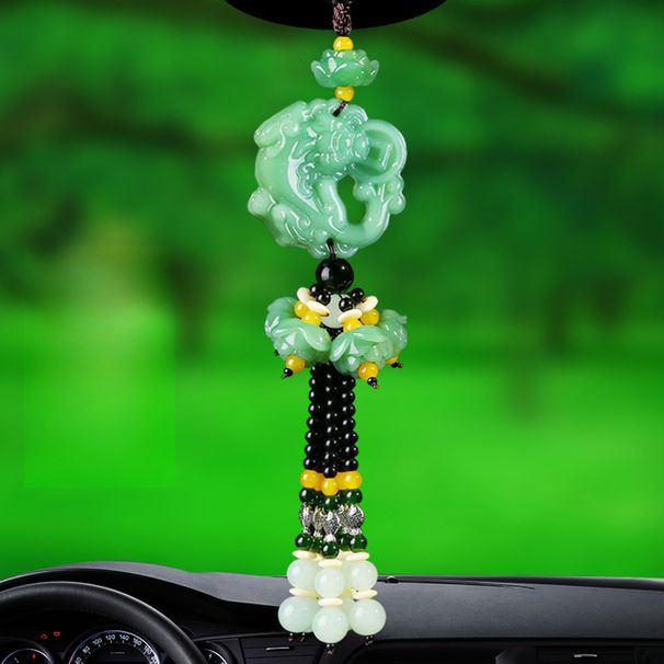 Nuovo ciondolo verde giada decorazione auto auto loto, entrata e uscita sicure, ciondolo Pixiu_voghion.com