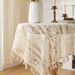 Dicke beige Leinentischdecke - Böhmische runde Tischdecke mit durchbrochenem Design, waschbar und langlebig für Ess- und Couchtische_voghion.com