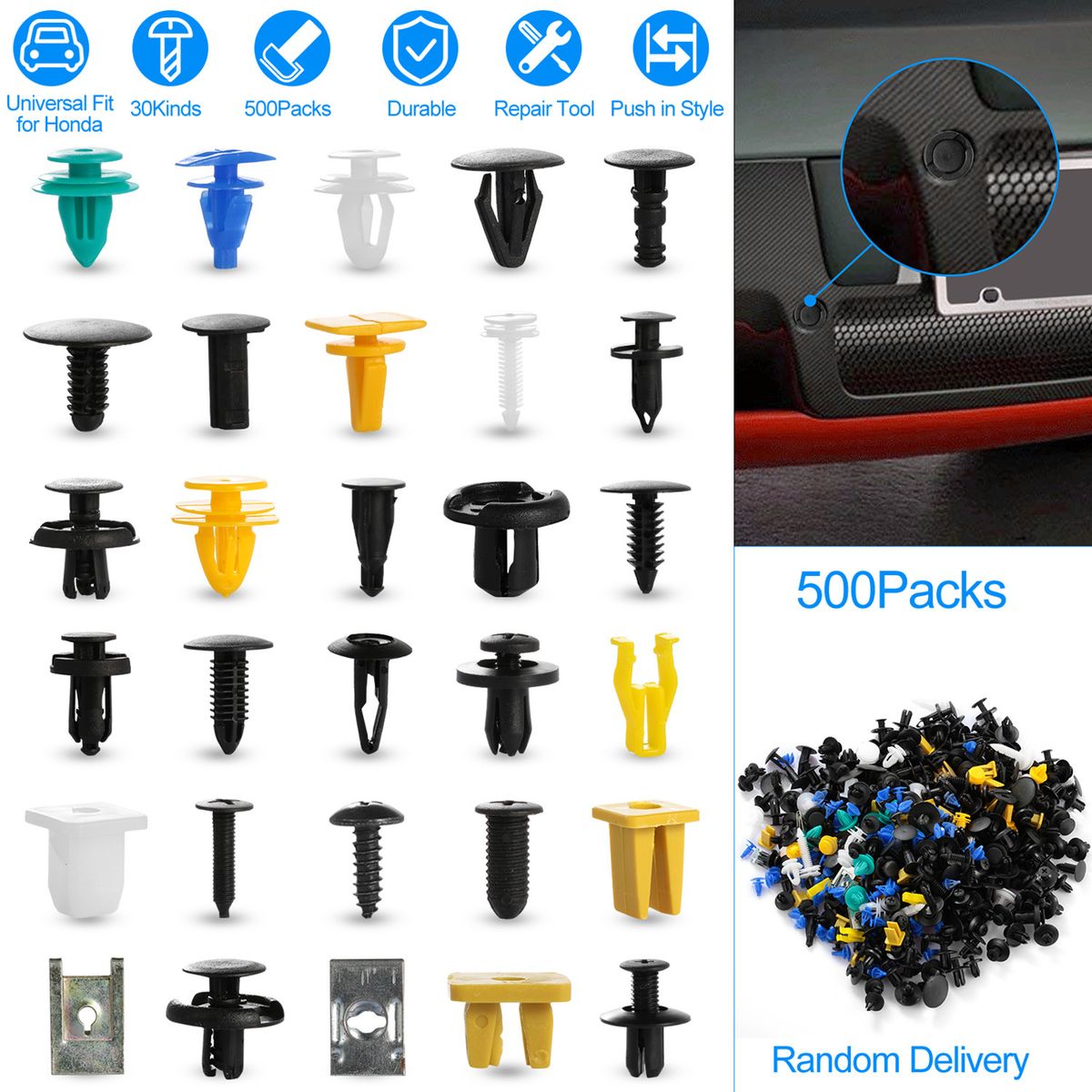 500Packs Bumper Fastener Rivets 30 Kinds Bumper Push Clips Fender Replacement_voghion.com