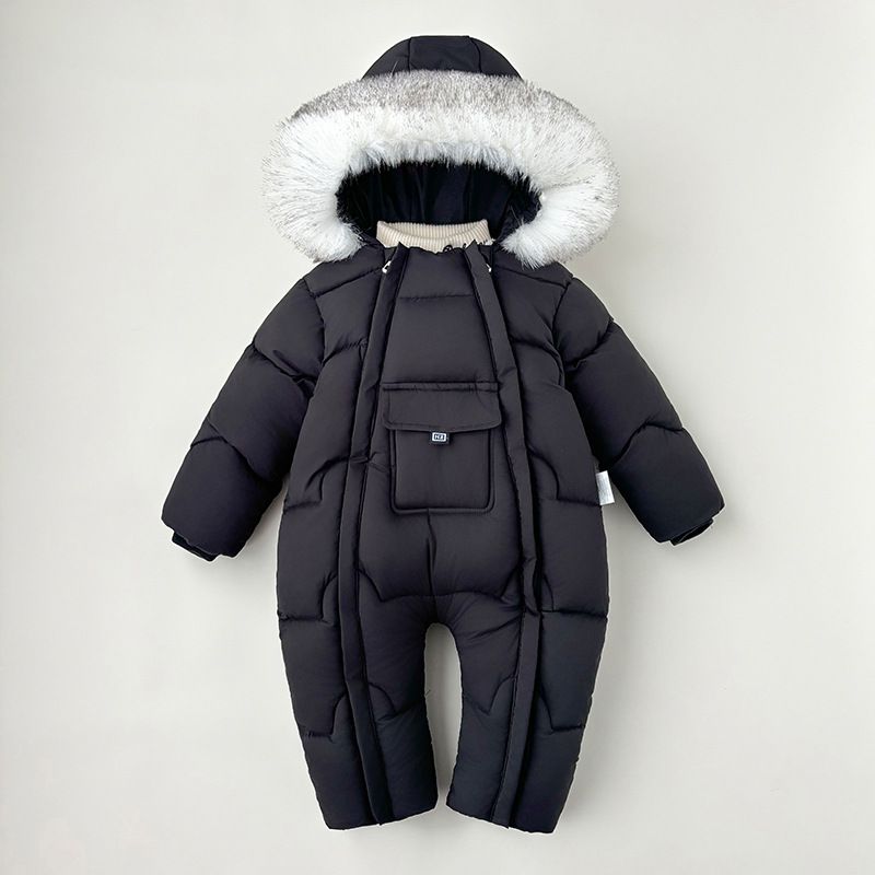 Baby Winter Puffer Jumpsuit – Warme Eendelige Sneeuwpak met Capuchon (0-4 Jaar, Zwart/Roze/Rood/Grijs)_voghion.com