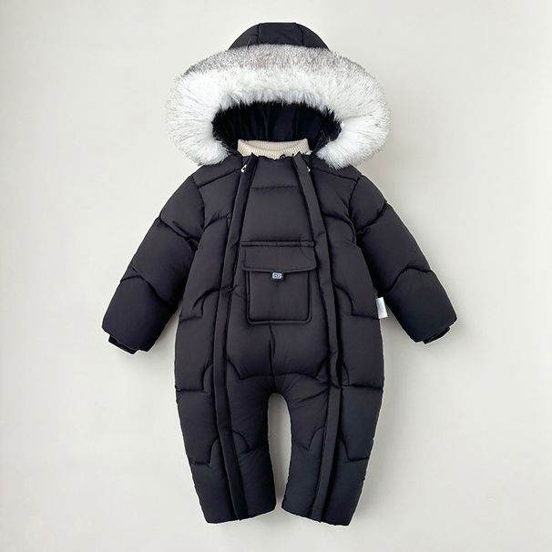 Baby Winter Puffer Jumpsuit – Warme Eendelige Sneeuwpak met Capuchon (0-4 Jaar, Zwart/Roze/Rood/Grijs)_voghion.com