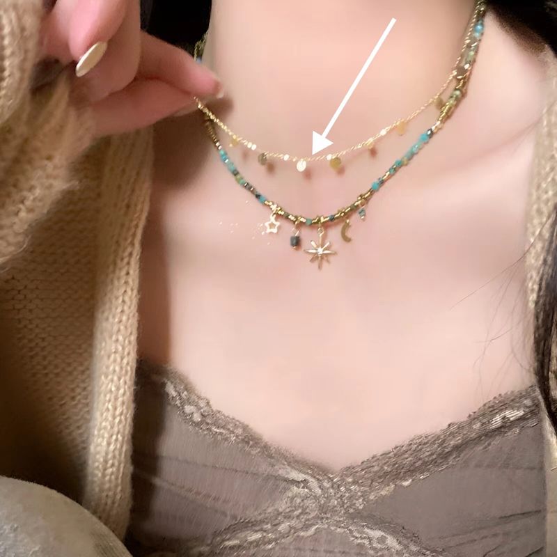 Collana a doppio strato Sun Star per donna, semplice, squisita, accessori unici, catena per colletto, versatile, personalizzata,_voghion.com