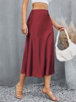 Dameklær A-formet satengskjørt dame vår- og høst high-end hip-skjørt high-end skjørt_voghion.com