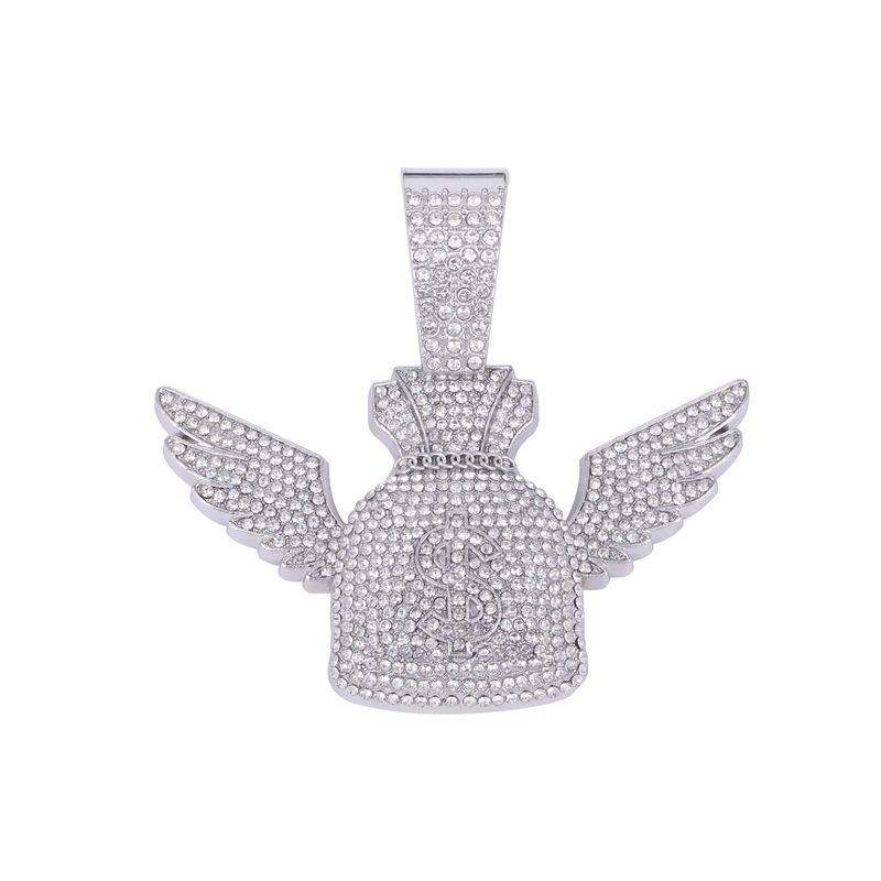 Unisex-Legierung Halskette für Männer Trendy Flying Wallet Wings Dollar Anhänger Hip Hop Fashion Diamant Anhänger_voghion.com