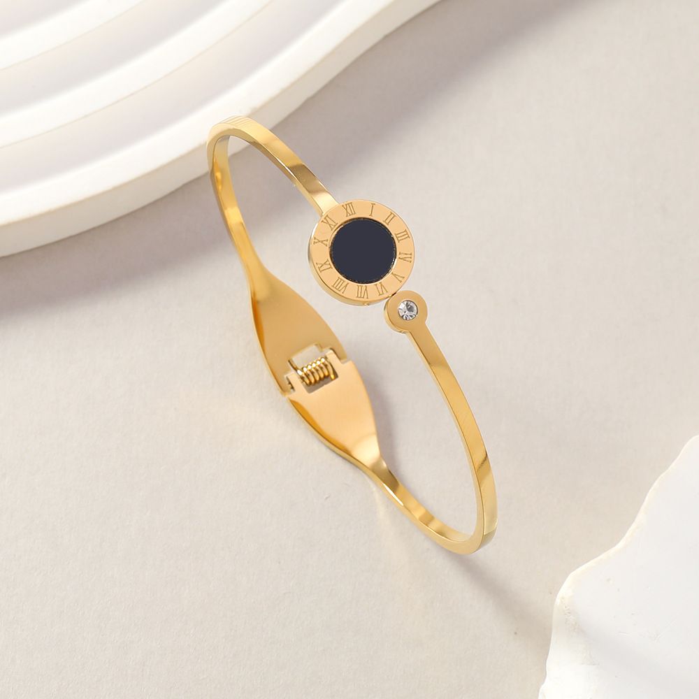 Bracciale in titanio per donna, bracciale versatile di alta moda con numeri romani e diamanti intarsiati a forma di serpente, in acciaio inossidabile_voghion.com