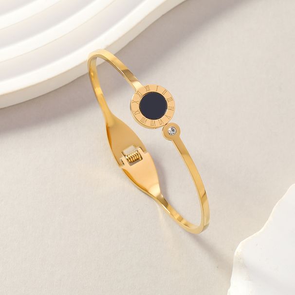 Bracciale in titanio per donna, bracciale versatile di alta moda con numeri romani e diamanti intarsiati a forma di serpente, in acciaio inossidabile_voghion.com