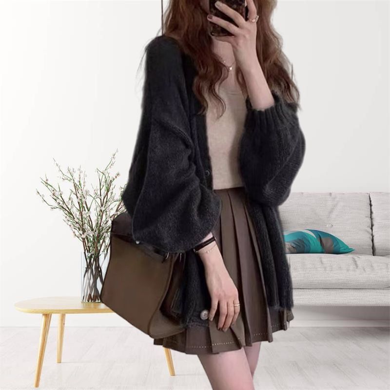 Oversized Knit Cardigan For Women - Soft V-Neck Long Sleeve Open Front Sweater Spring And Autumn Solid Color Long Sleeved Jacket_voghion.com