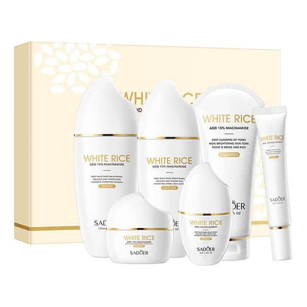 Set completo per la cura della pelle in inglese SADOER con riso bianco, niacinamide, idratante e illuminante_voghion.com
