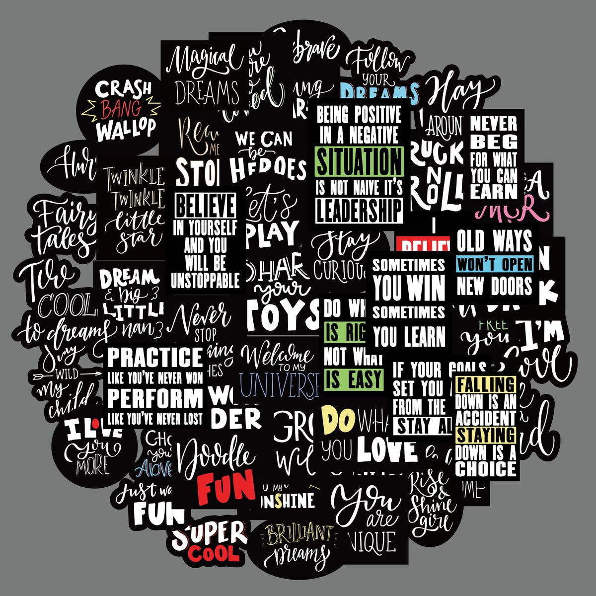 Black And White English 50 Letters Ins Style Notebook Stickers Luggage Mobile Phone Shell Computer Waterproof Decorative Stickers_voghion.com