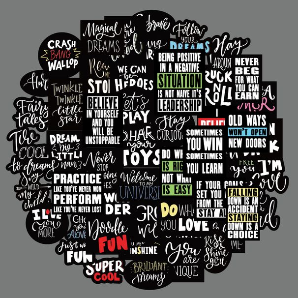 Black And White English 50 Letters Ins Style Notebook Stickers Luggage Mobile Phone Shell Computer Waterproof Decorative Stickers_voghion.com