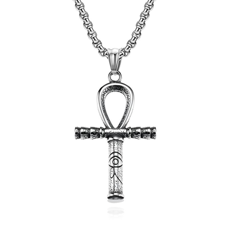 Collana con croce in acciaio al titanio e occhio di Horus in stile egiziano antico, personalità artistica retrò, ciondolo_voghion.com